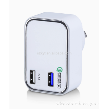 Dual USB travel charger 23W fast charger qualcomm quick charge 3.0 charger 5V1A+3.6V-6V 3A 6V-9V 2A 9V-12V 1.5A output